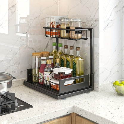 Under Sink Storage Organizer 2-Tier Slide-Out Shelf in 1 or 2 Packs and Three Color Options