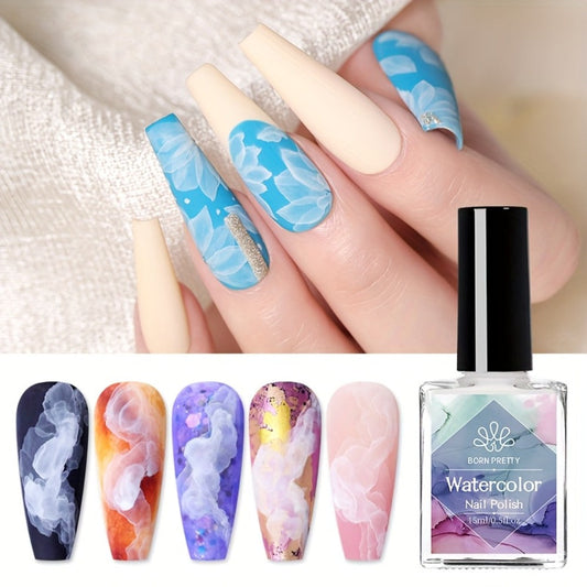 Gel Nail Polish Blooming White Watercolor Gel with Gradient Flower and Marble Effects for UV/LED Soak-Off Nail Art