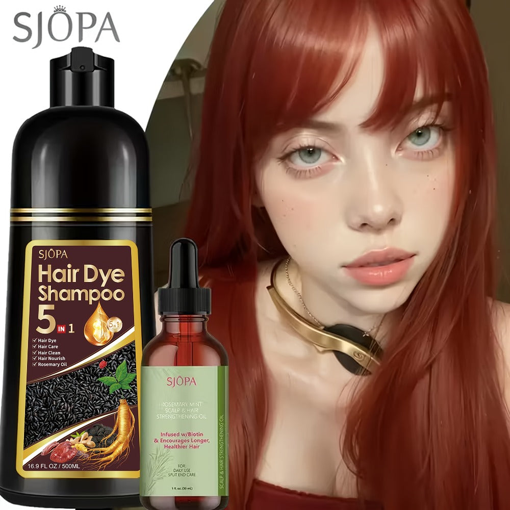 Rosemary Oil Hair Coloring Shampoo 5-in-1 Herbal Formula 500ml - 100% Gray Coverage for Bath Time, Home Spa and Personal Care