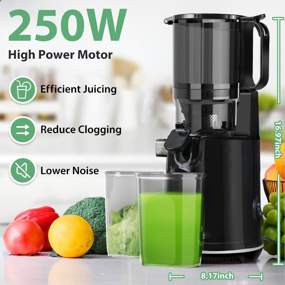 Cold Press Slow Juicer Machine with 5.3-Inch Large Feed Chute - High Juice Yield, Safety Lock, One-Click Cleaning