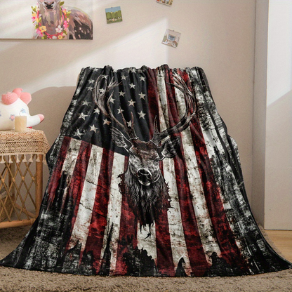 Deer Pattern Flannel Throw Blanket 200-250GSM, for Sofas, Beds and Everyday Home Comfort, with the Listed Configuration
