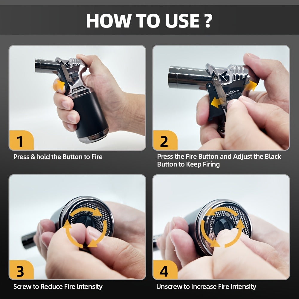 Big Tank Kitchen Butane Torch Lighter Adjustable Flame & Safety Lock - Refillable Blow Torch with Refill Adapters for Creme Brulee