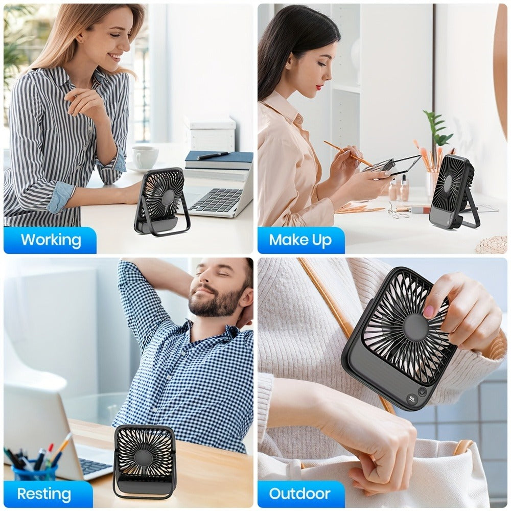 USB Desk Fan Battery Operated, 2000mAh & 5000mAh Rechargeable Mini Personal Fan, 4-Speed Adjustable