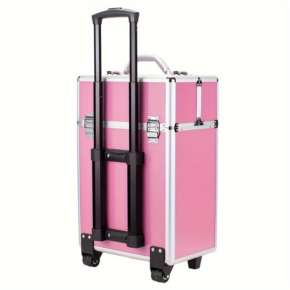 Lockable Aluminum Makeup Train Case with Extendable Trays Multi-Tier Professional Cosmetic Organizer – Portable Salon Travel Beauty Case