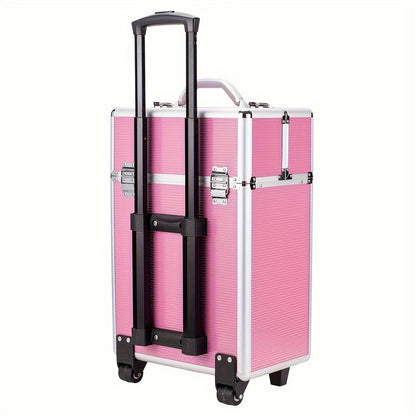 Lockable Aluminum Makeup Train Case with Extendable Trays Multi-Tier Professional Cosmetic Organizer – Portable Salon Travel Beauty Case