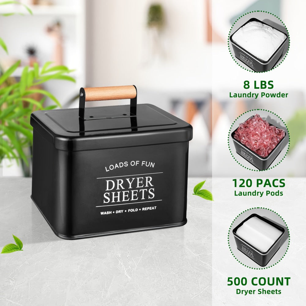 Laundry Pod Container & Dryer Sheet Holder Set with Scoop, Metal Farmhouse Laundry Room Organizer