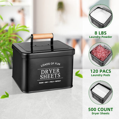 Laundry Pod Container & Dryer Sheet Holder Set with Scoop, Metal Farmhouse Laundry Room Organizer