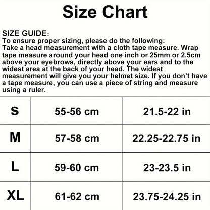 Motorcycle Helmet TCMT Full-Face Black Shell with Clear Shield, S-XL Size Chart, Interior Padding and Rear Vents