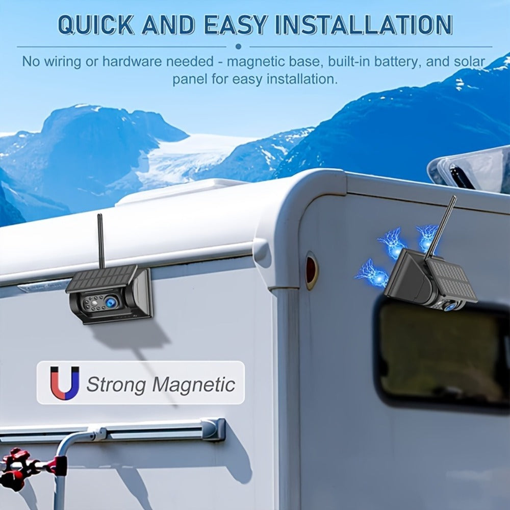 Wireless Backup Camera Solar Powered for Truck RV Trailer – 1080P HD, WiFi Magnetic Mount, Infrared Night Vision, 150° Wide Angle