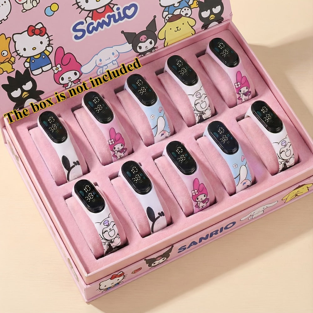 Sanrio Kids Watch Set 10 Pack, Cinnamoroll Kuromi My Melody Pochacco Mixed Colors, Cute Fashion Watches for Girls