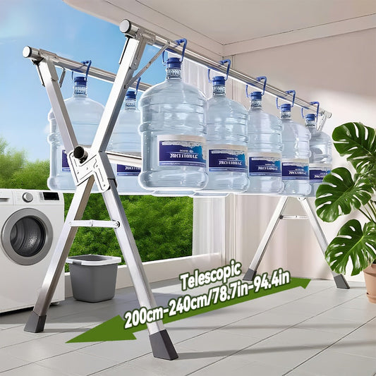 Folding A-Frame Clothes Drying Rack with Telescopic Rods, Wheels, Hooks and Four 62.9-94.4-Inch Layouts