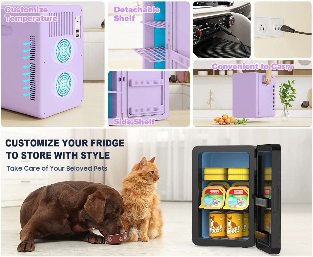 Mini Fridge with Glass Front Door 15.8QT/23.3QT - Portable Cooler and Warmer AC/DC 12V, Small Refrigerator for Bedroom