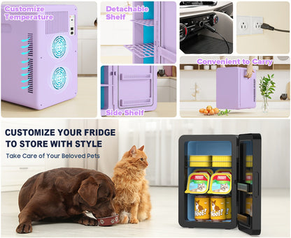 Mini Fridge with Glass Front Door 15.8QT/23.3QT - Portable Cooler and Warmer AC/DC 12V, Small Refrigerator for Bedroom