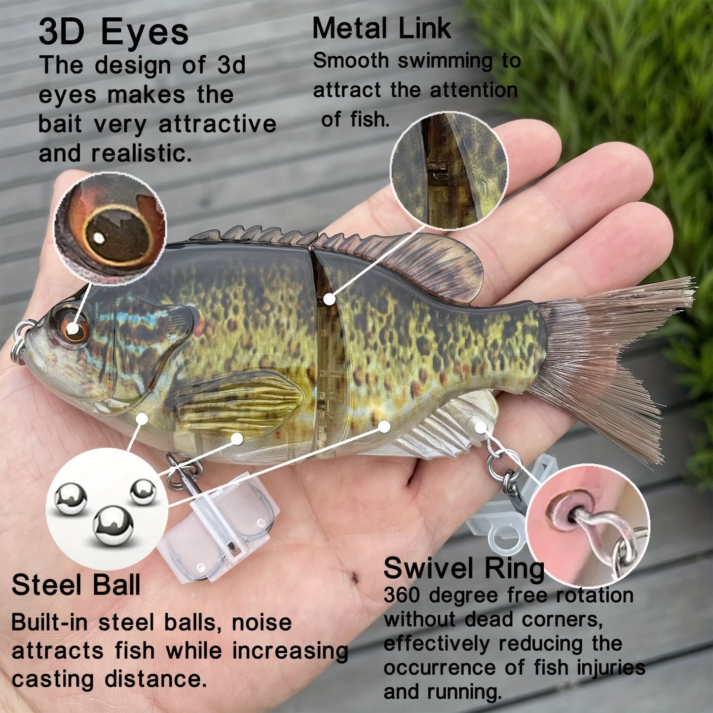 Realistic Hard Fishing Lure 14.5cm Transparent Green Blue Body Large Eyes Sharp Hooks Natural Pattern for Bass Pike Trout Beginners