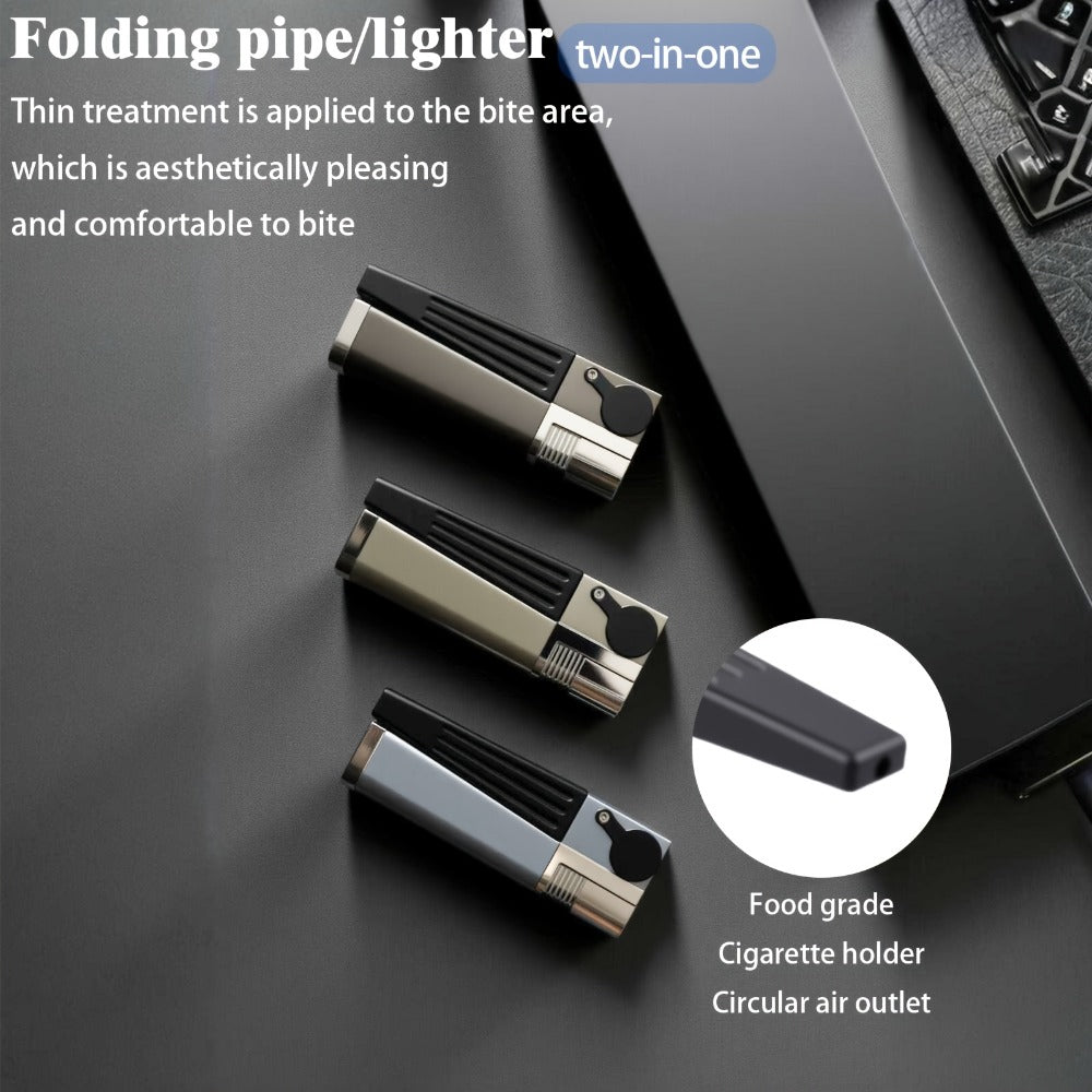 Folding Pipe Lighter Refillable 2-in-1 with Adjustable Flame, Metal-Crafted Durable Design, Gift Box Included