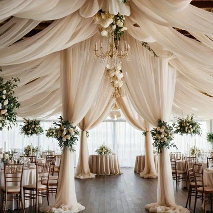 Six-Roll Polyester Tulle Fabric Set, 29.9 x 197.6 Inches per Roll, in White or Champagne Color Options