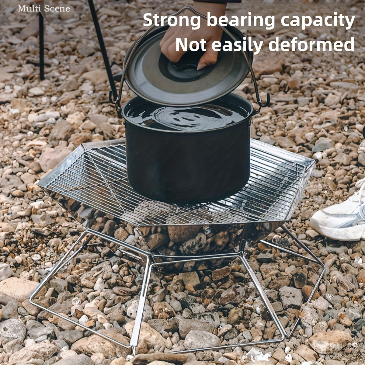 Hexagonal Folding Charcoal Grill with Stainless-Steel-Color Frame, Open Grid and Carry Bag for Outdoor Use