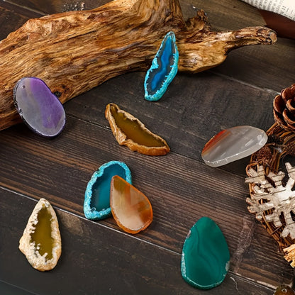Natural Agate Slices Pendants 20pcs – Mixed Colors Polished Stone Drilled Beads for Jewelry Making, Wind Chime & DIY Crafts