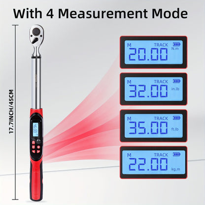 Digital Torque Wrench – 1/2" & 3/8" Drive, ±1% Accuracy, LED & Buzzer Alert, 4 Units, 500 Data Sets, Preset P1-P8