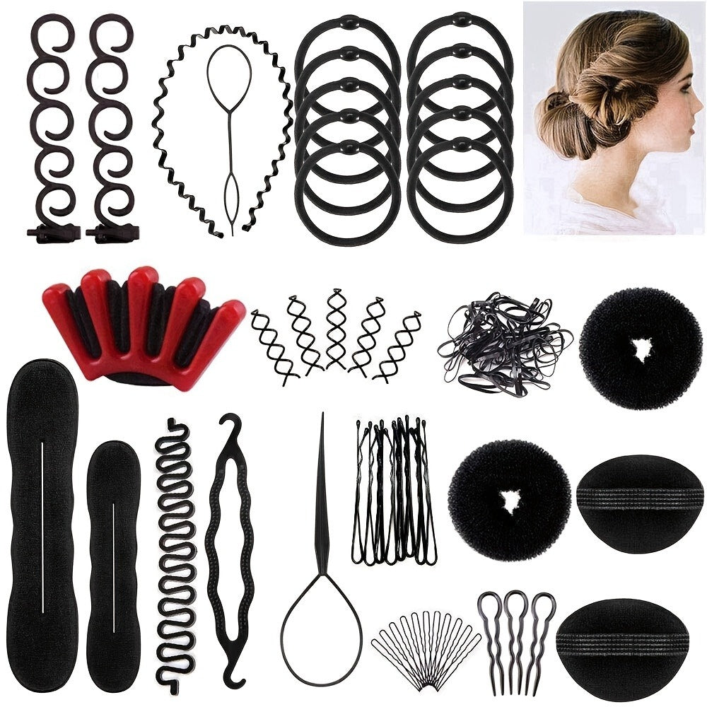 51-Piece Hair Styling Tool Set Braiding Kit with Clips Donut Bun Maker Hair Pins Curlers Braid Accessories for Women Bridal Wedding Updo