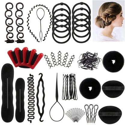 51-Piece Hair Styling Tool Set Braiding Kit with Clips Donut Bun Maker Hair Pins Curlers Braid Accessories for Women Bridal Wedding Updo
