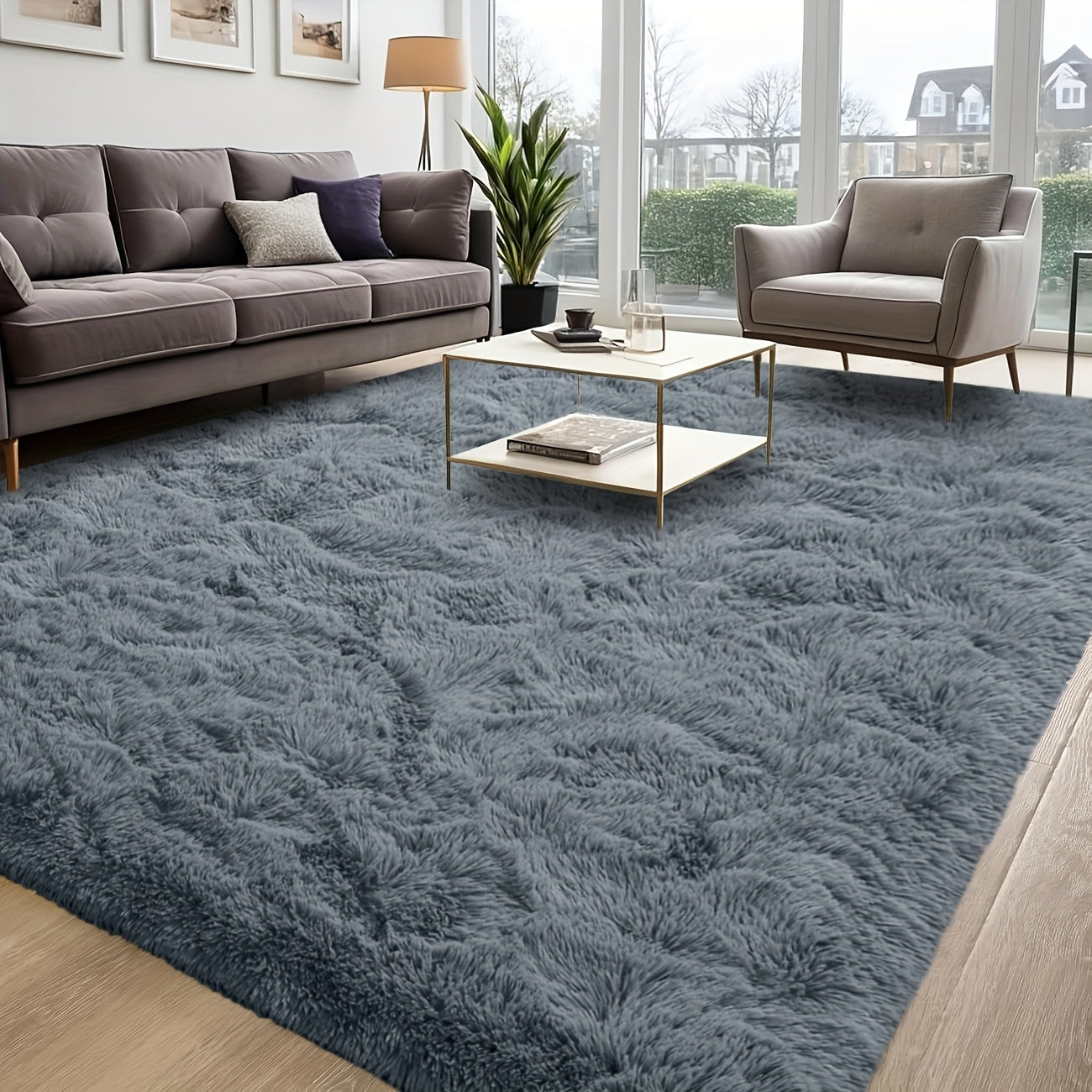 Shaggy Plush Area Rug – Soft Fluffy Carpet for Living Room, Bedroom & Sofa | Non-Slip Machine Washable Tie-Dye & Solid Color Long Pile Rug |