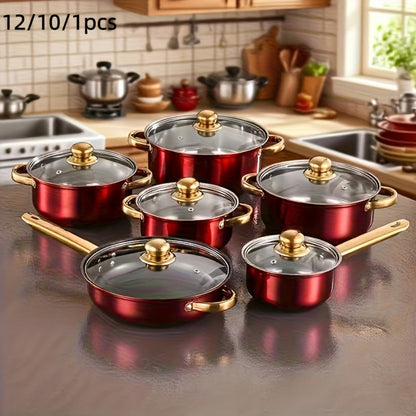 Stainless Steel Deep Pot Cookware Set 10 & 12 Piece with Lids & Dual Handles – Oven Safe Soup Hot Pot Pasta Seafood Stew Pots | Silver Pink