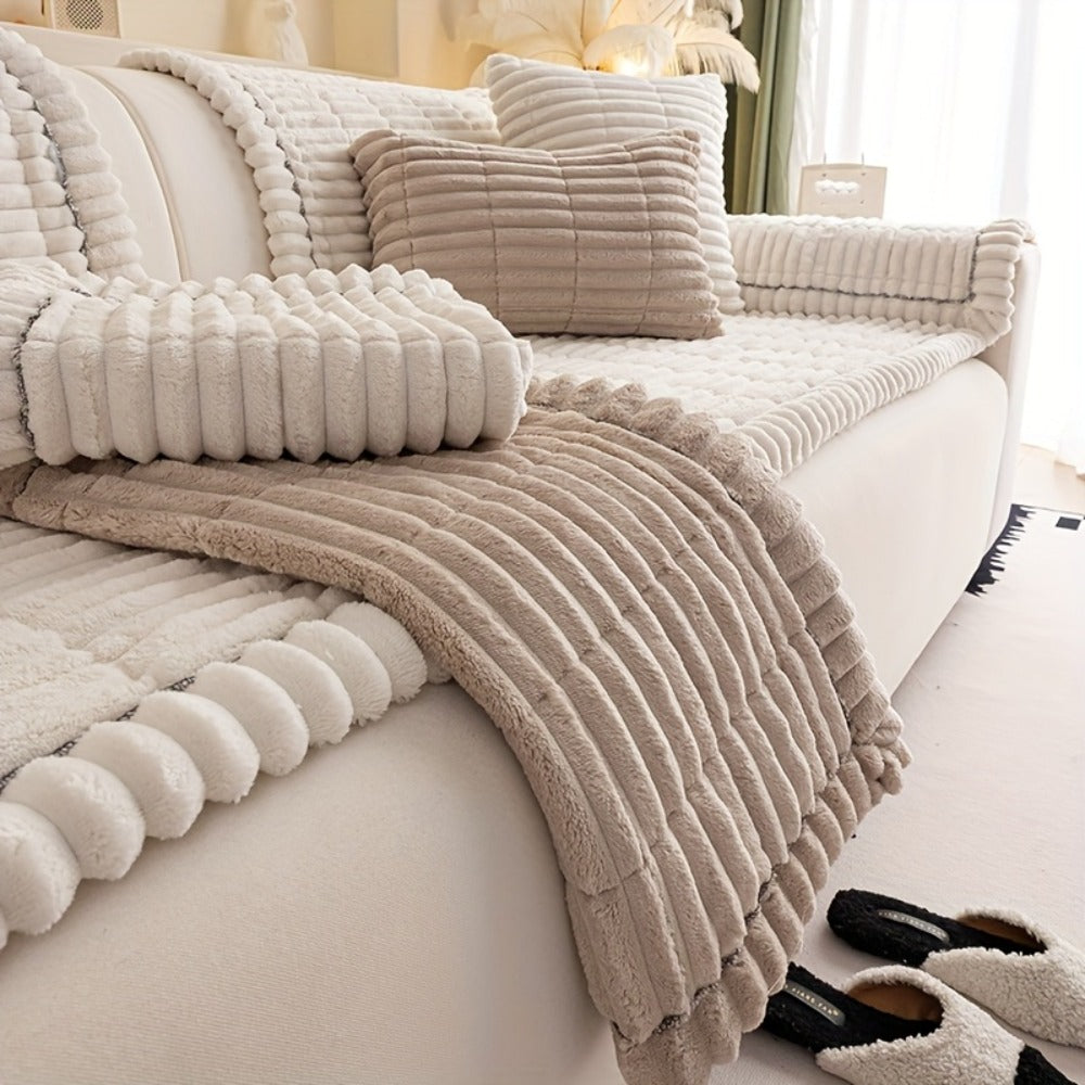 Sofa Cushion Cover Plush Velvet Washable Seat Pad Wavy Edge Soft Kapok Filling for Couch Loveseat 1 2 3 4 Seater