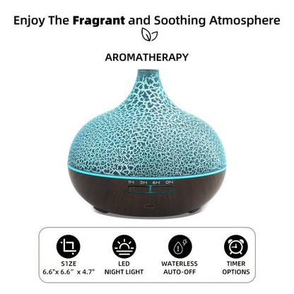 Two-Pack 550ml Essential Oil Diffuser Set with Remotes, Seven-Color Lights and 12 Oil Bottles