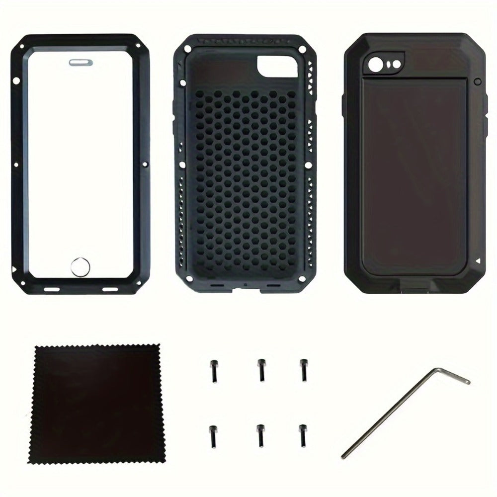 Heavy Duty iPhone Case Metal Frame Built-in Glass Screen Protector Dustproof Shockproof Full Body for iPhone 16 Pro 16 Plus 16 15 Pro Max 15