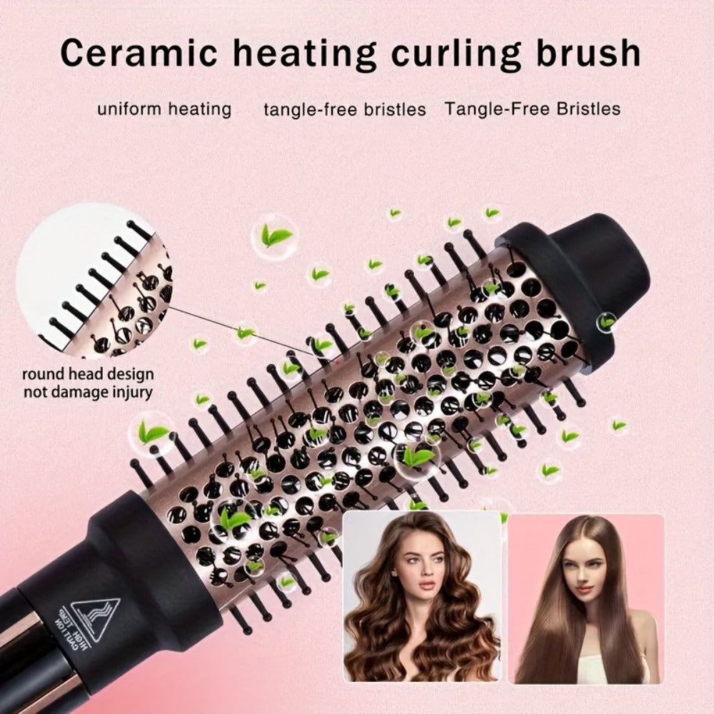 Ceramic Curling Iron Set 5-in-1 with Interchangeable Barrels & Heat Brush, Professional Hair Curler Wand Styling Kit for Waves & Curls