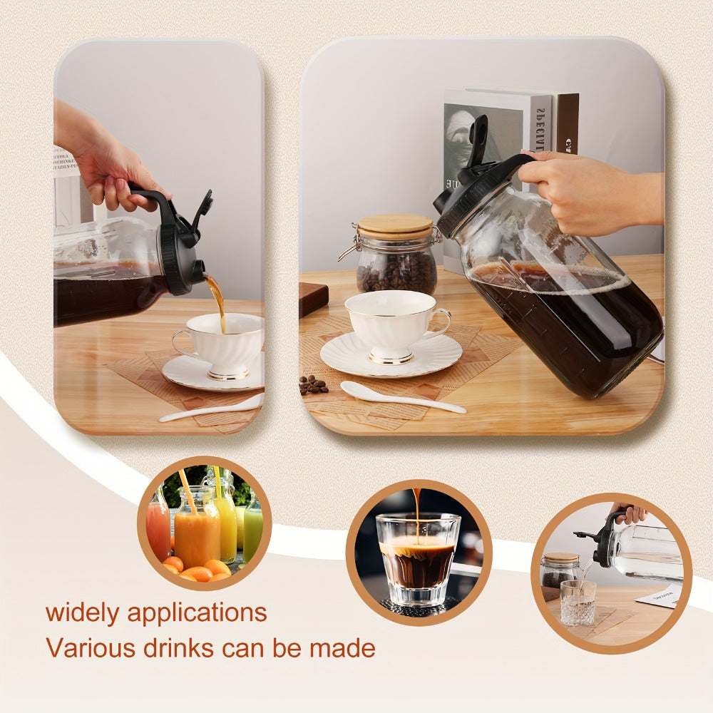 Cold Brew Coffee Maker with Stainless Steel Filter & Cleaning Brush – Large Capacity Glass Mason Jar Pitcher for Home, Kitchen