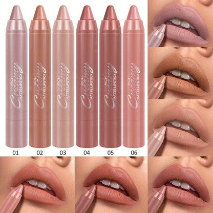 Lipstick Set, PECOLORS 6-Piece Matte Crayon Pen Collection with Nude, Rose and Red Shade Presentation