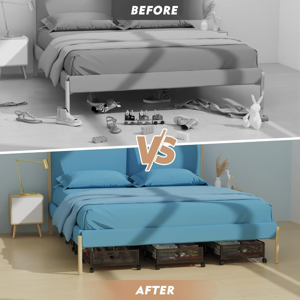 Low-Profile Metal Under-Bed Storage Cart with Four Swivel Wheels, Side Handles and 23.6-Inch Frame