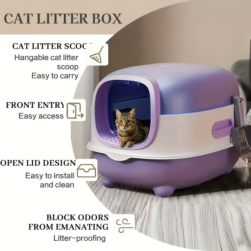 Covered Cat Litter Box with Scoop – Fully Enclosed Hooded Design, Spill-Proof & Odor-Reducing | Easy to Clean