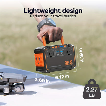 Portable Solar Generator Power Station 88.8Wh / 240Wh – 24000mAh, AC DC USB Ports, LiFePO4 Battery, for Camping RV CPAP Laptop Fan Emergency