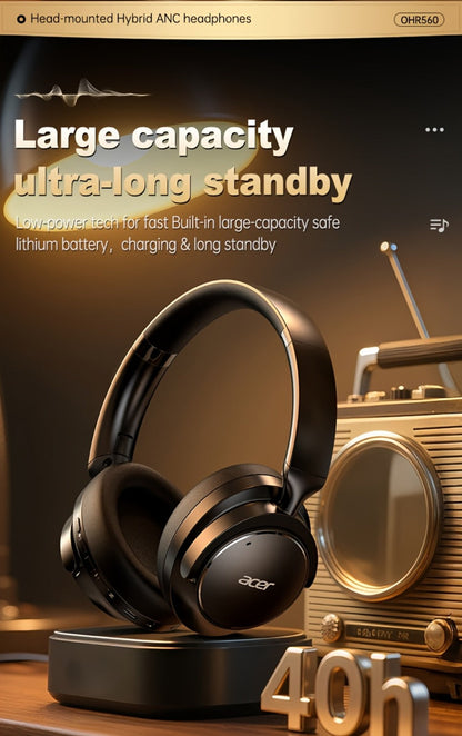 Acer OHR560 Over-Ear Headphones with Bluetooth 5.3, 40mm Drivers, ANC and ENC Labels, Foldable Earcups and AUX