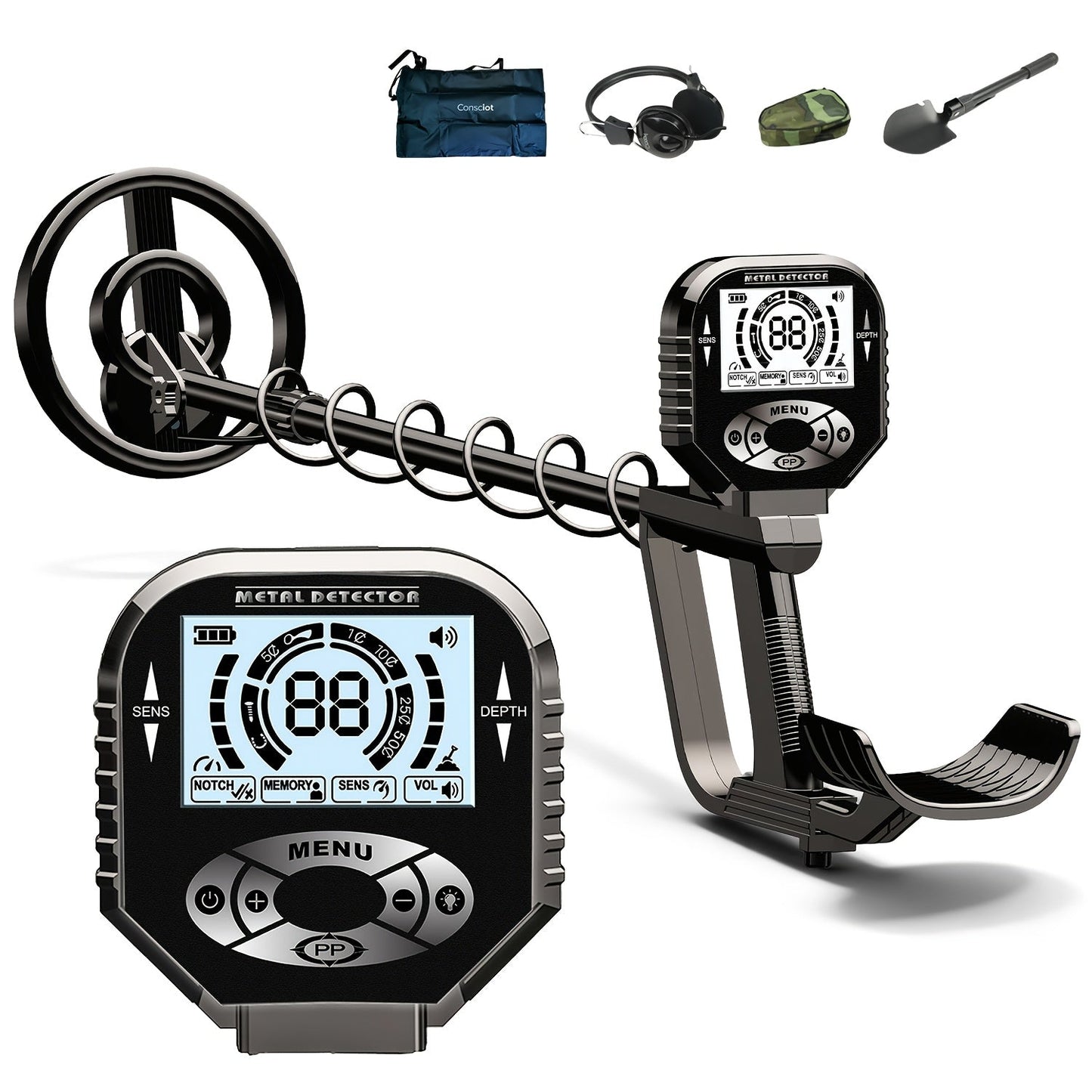 Metal Detector for Garden, Patio and Yard Use, with the Listed Configuration, for Everyday Use and Organized Storage