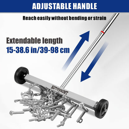 Rolling Magnetic Sweeper 17-Inch with Wheels – Heavy Duty 8.8lb Capacity Telescoping Adjustable Handle 15–38 Inch Picks Up Screws Nails Nuts