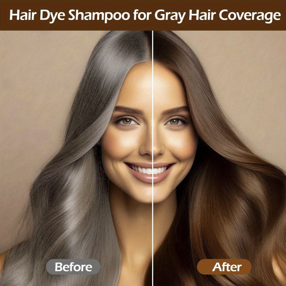 Herbal Hair Dye Shampoo 3-in-1 with Plant Squalene 2pcs 16.91oz, Instant Gray Hair Coverage, Natural Color in Minutes