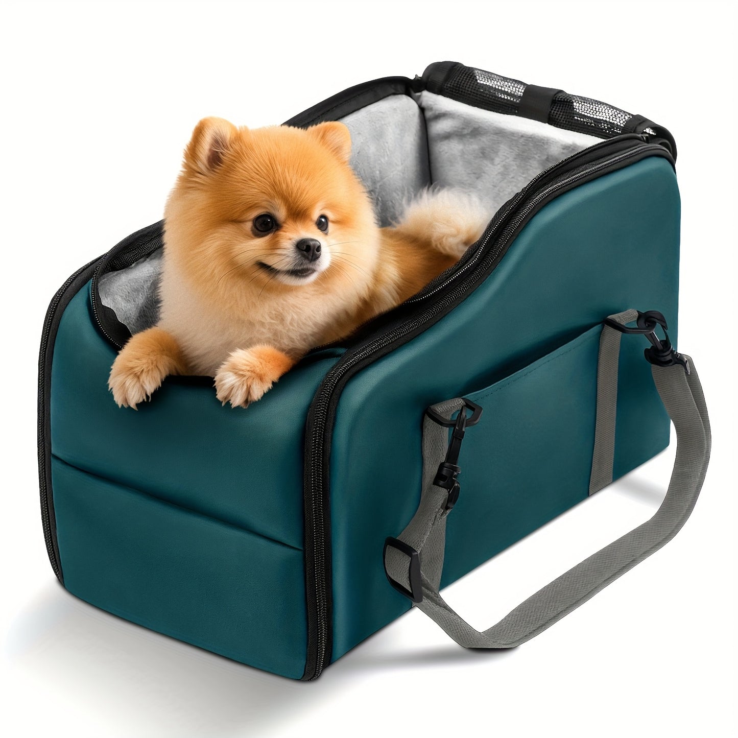 Dog Car Carrier & Center Console Pet Booster Seat with Safety Harness – Portable Travel Pet Bed Nest for Small Dogs & Cats