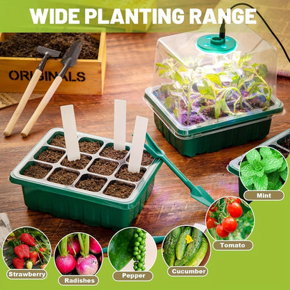 Seed Starter Kit with Grow Light LED, Indoor Mini Greenhouse Germination for Garden, Patio and Yard Use