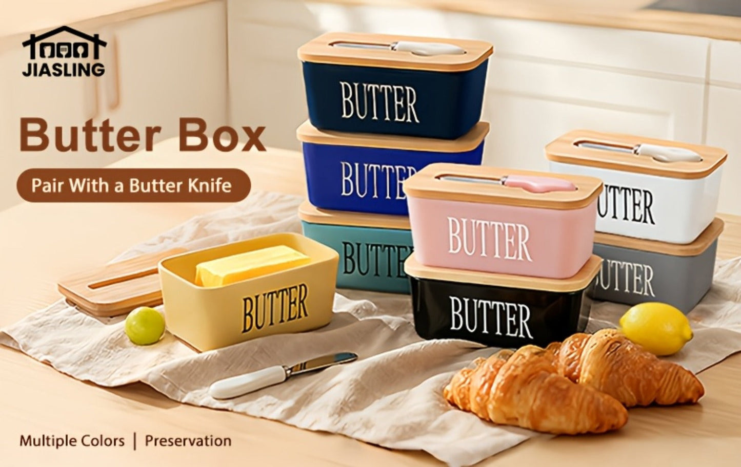 Ceramic Butter Dish with Lid and Knife, Large Countertop Butter Keeper, Airtight Seal, Easy-Clean Design