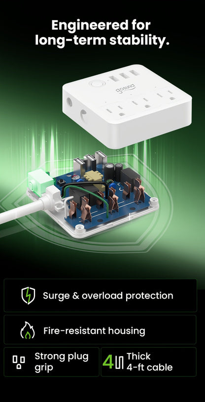 Smart Power Strip WiFi with 3 Individually Controlled Outlets & 3 USB Ports, GHome Surge Protector