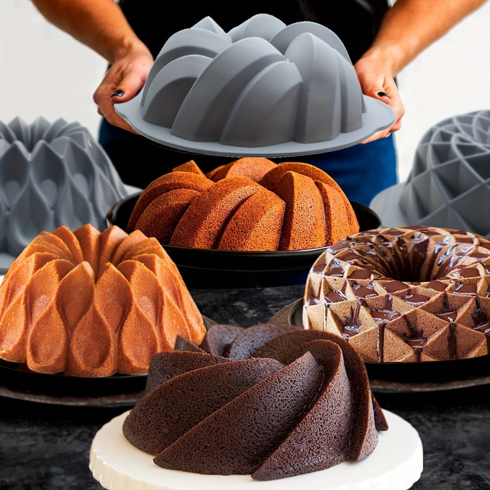 Silicone Bundt Cake Pan Set 9-Piece, Nonstick Fluted Hollow Cake Molds in Crown Nest Spiral Braided Shapes