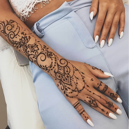 Eight-Piece Hand-Length Tattoo Stencil Set with Floral Patterns for Hands and Forearms in SM010 or SM011