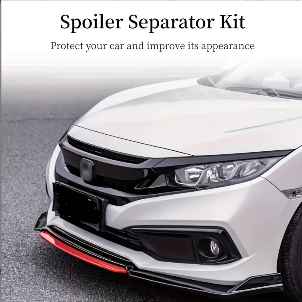 Car Front Lip Spoiler Kit 4pcs Universal ABS Front Bumper Splitter Spoiler Glossy Black Red Accent Aerodynamic Design Easy Clip-On Install