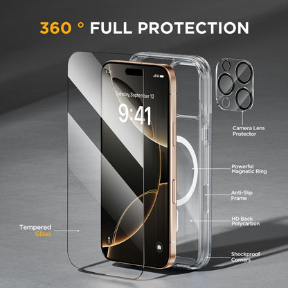 Phone Case Clear TPU and PC Three-Piece Bundle with Screen and Camera Lens Protectors for Select iPhone Models