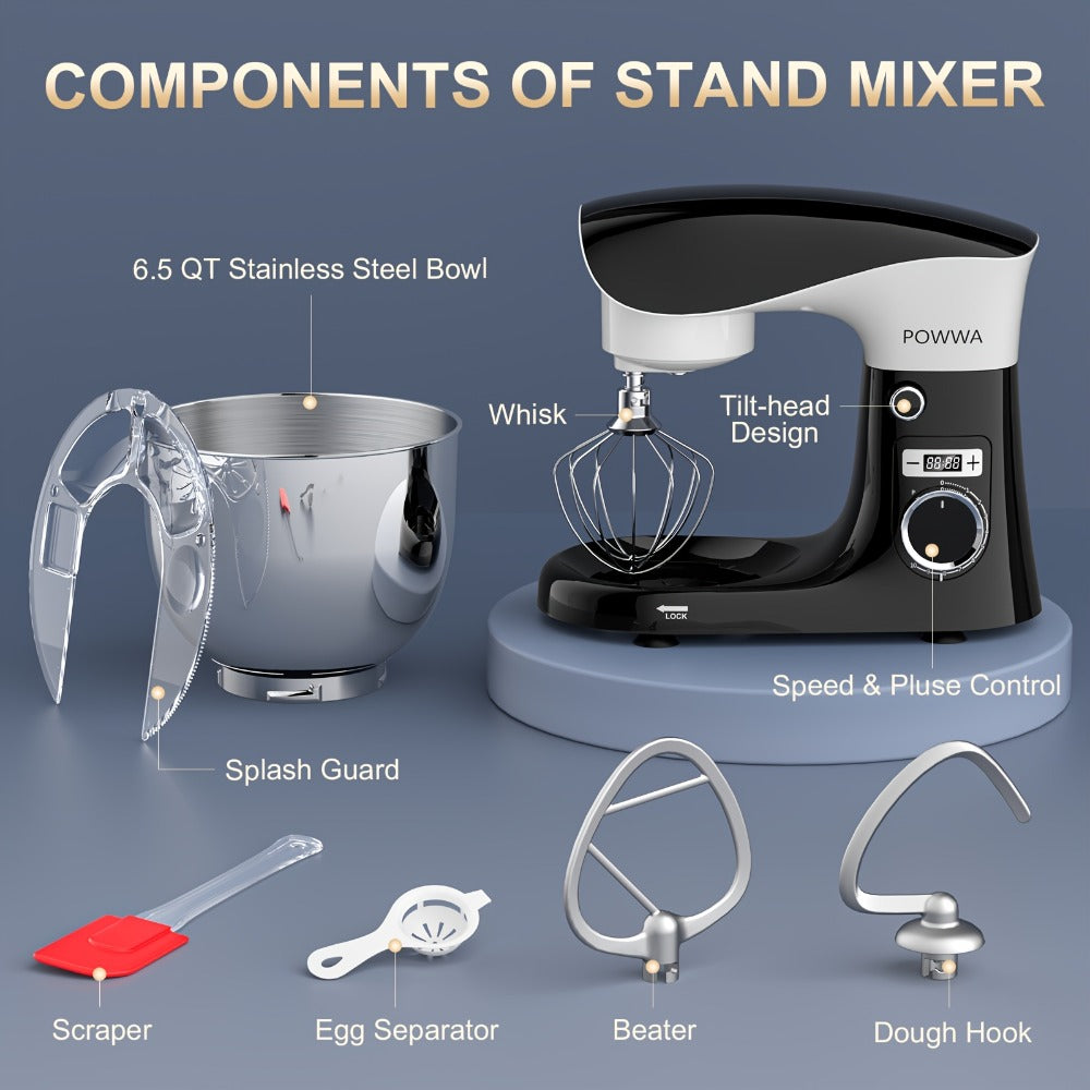 Stand Mixer 6.5 Qt Electric Kitchen Mixer 10-Speed Dough Mixer with Whisk Beater Dough Hook for Home Cooking, Dining and Outdoor Meals