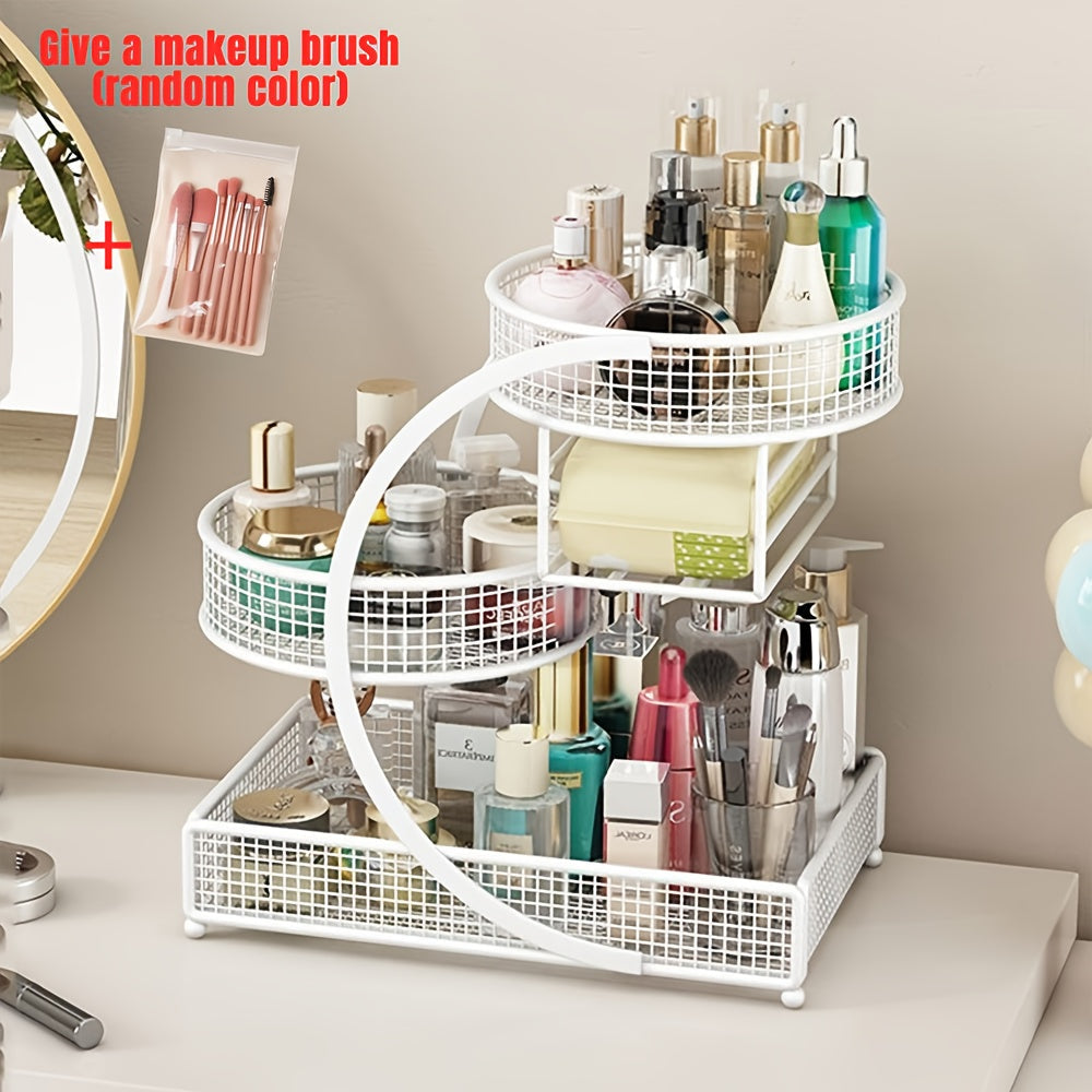 Lightweight Metal Cosmetic Storage Rack with Makeup Brushes Included No-Installation Countertop Organizer for Bathroom Dresser Vanity